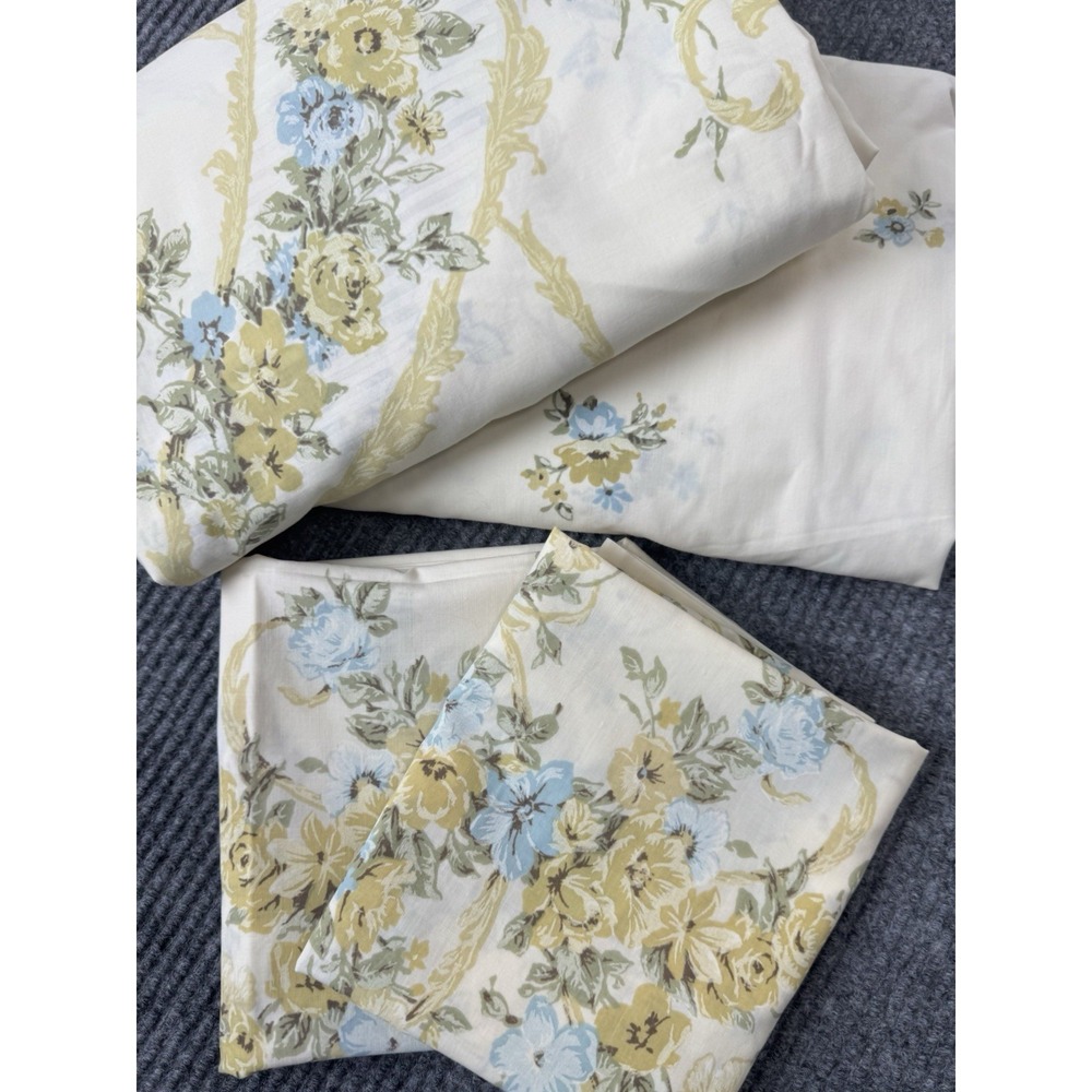 Vintage Utica Full Sheet Set Floral Cottagecore Flat Fitted 2 Pillowcases 1970s